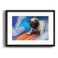 Cuadro Pug Surfe Playa Perro Mascota Decoracion Con Paspartú Marco Negro