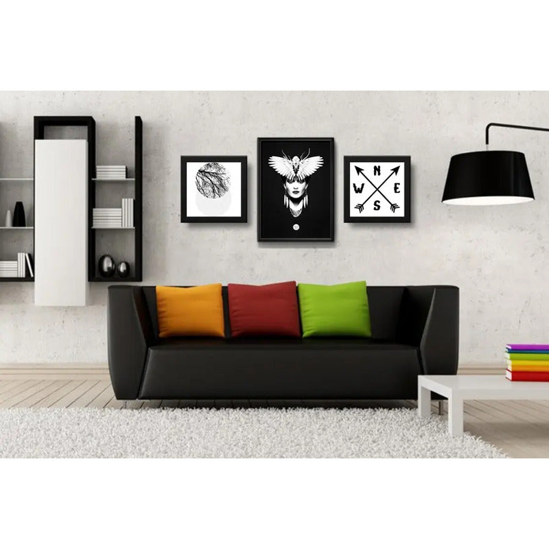 Set 3 Cuadros Frida Kahlo Mariposa Luna Arbol Blanco Y Negro