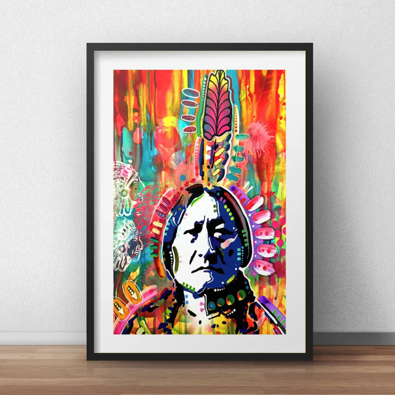 Cuadro Indio Americano Pop Art Indigenas Con Paspartú