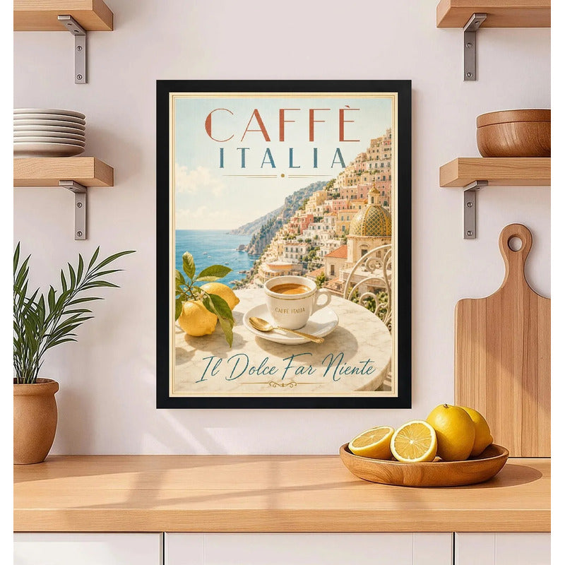 Cuadro Café Italia Dolce Far Niente Paisaje Cocina Vintage Marco Negro