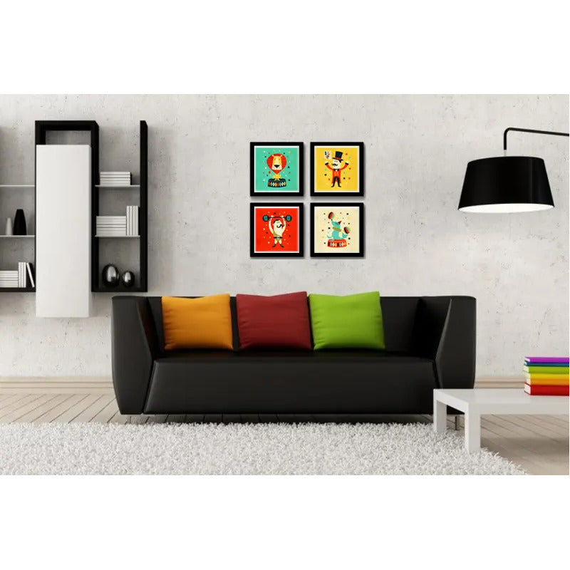 Set 4 Cuadros Circo Infantil Para Dormitorio Leon Decoracion