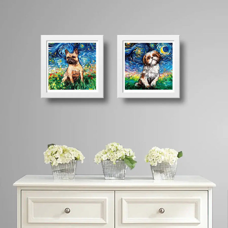 Set 2 Cuadros Perro Van Gogh Bulldog Shih Tzu Mascota Decor