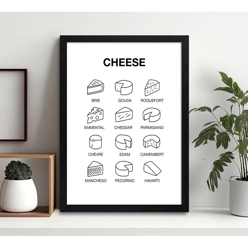 Cuadro Quesos Tipos Cheese Brie Gouda Cocina Living Vino Bar Marco Negro