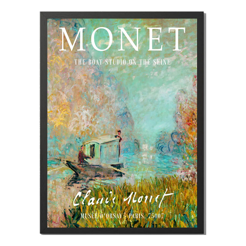 Cuadro Dormitorio Living Claude Monet Barco Estudio El Sena Marco Negro