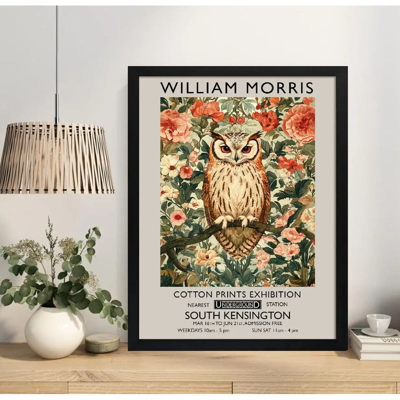 Cuadro Dormitorio Living Buho Floral William Morris Arte Marco Negro