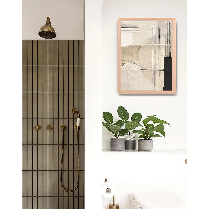 Cuadro Dormitorio Living Boho Abstracto Paper Tono Beige Oak Marco Marrón Claro