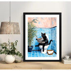 Cuadro Gato Negro Bano Arbol Arte Mascota Decoracion Moderna Marco Negro