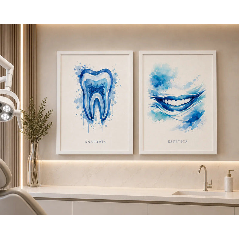 Set 2 Cuadros Temática Odontológica Dentista Consultorio Br4 Marco Blanco