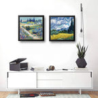 Set 2 Cuadros Van Gogh Jardín Arlés Y Campo Cipreses 33x33cm Marco Negro