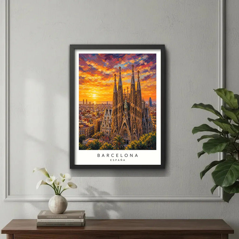 Cuadro Barcelona Espana Paisajes Ciudad Arte Colores Retro Basilica De La Sagrada Familia De Barcelona Negro