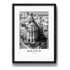 Cuadro Madrid Espana Ciudad Blanco Y Negro Con Paspartú Marco Negro