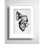 Cuadro Corazon Gramófono Musica Arte Decoracion Con Paspartú