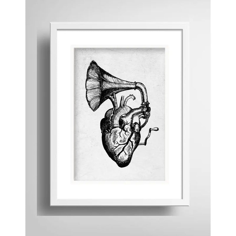 Cuadro Corazon Gramófono Musica Arte Decoracion Con Paspartú