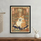 Cuadro Gato Cafe Wagashi Neko Libros Art Japón Living Cocina Marco Negro