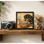 Cuadro Perro Salchicha Café Cocina Arte Japonés Coleccion Marco Negro