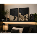 Set 2 Cuadros Living Dormitorio Abstracto 3d Beige Negro Br2 Marco Negro