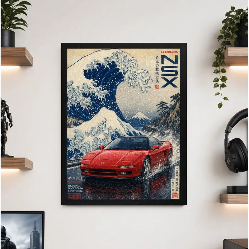 Cuadro Honda Nsx Gran Ola Kanagawa Auto Vintage Arte Japones Marco Negro