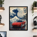 Cuadro Honda Nsx Gran Ola Kanagawa Auto Vintage Arte Japones Marco Negro