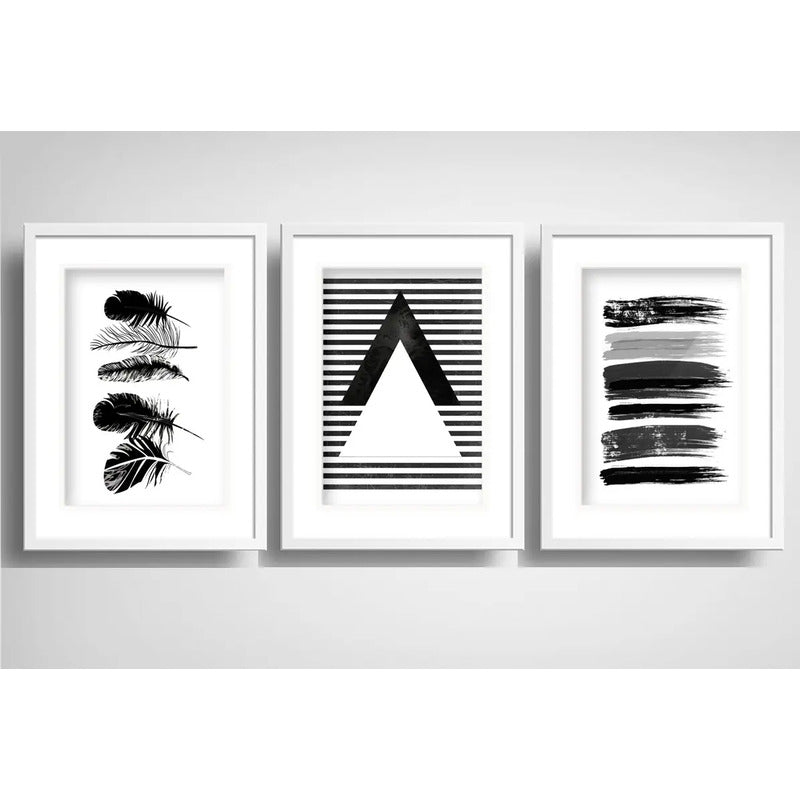 Set 3 Cuadros Geometrico Tribal Abstracto Boho Con Paspartu
