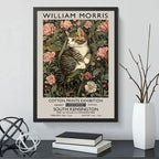 Cuadro Gato Flores William Morris Gatito Arte Exposición Marco Negro