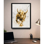 Cuadro Toro De Wall Street Dorado Arte Financiera Decoracion Marco Negro