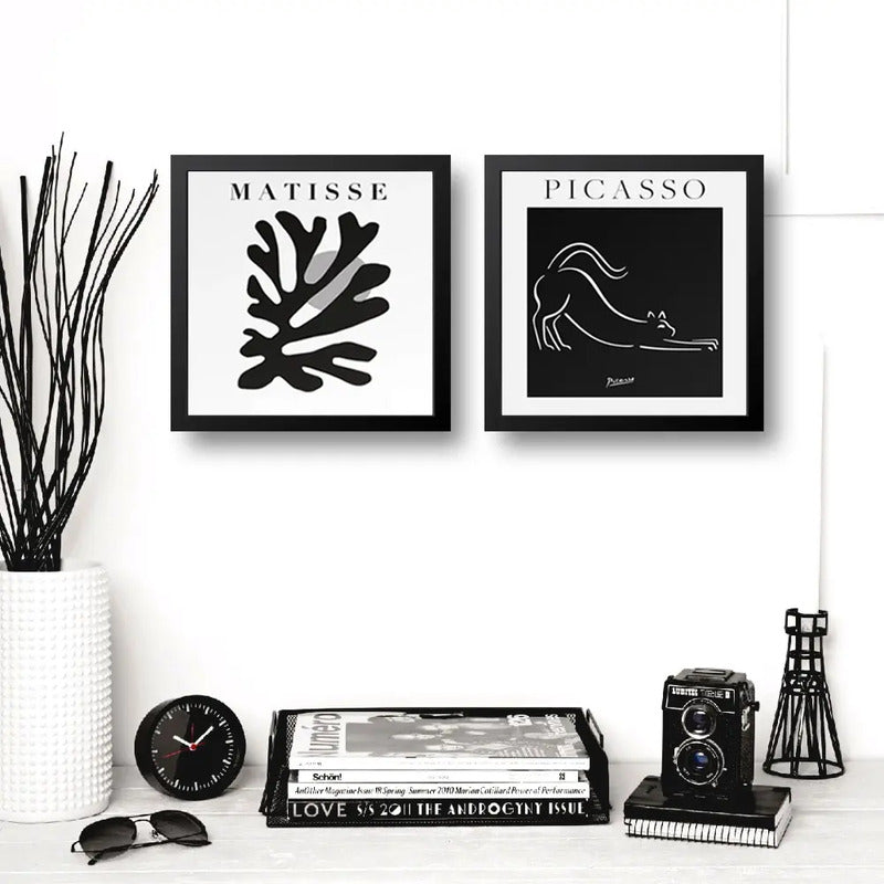 Set 2 Cuadros Henri Matisse Pablo Picasso En Blanco Y Negro Marco Negro