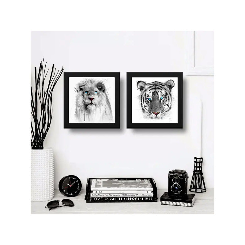 Set 2 Cuadros Leon Tigre Art Ojos Azules Animal Decoracion