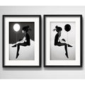 Set 2 Cuadros Chica Con Globo Blanco Y Negro Arte Paspartú