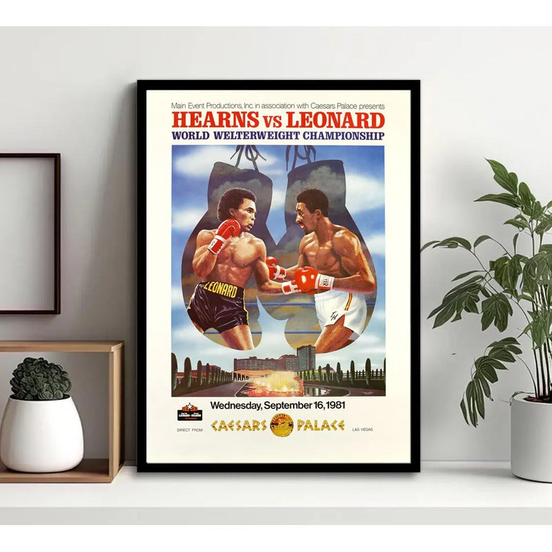 Cuadro Boxeo Boxing Peleas Icónicas Deporte Gym Decoracion Sugar Ray Leonard Vs Thomas Hearns Con Marco Negro