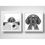 Set 2 Cuadros Dachshund Gafas Perro Baño Mascota Pet Decora