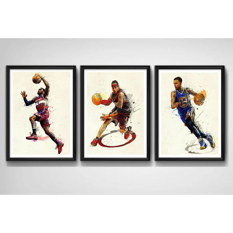 Set 3 Cuadros Basket Pop Art Nba Baloncesto Club Deportes B2