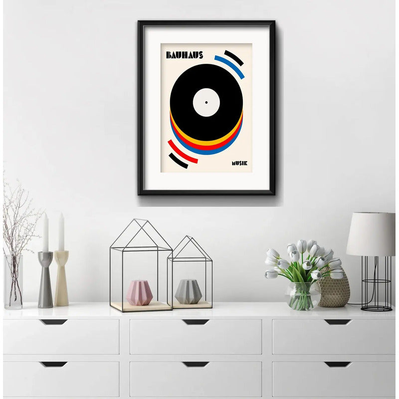 Cuadro Bauhaus Musik Retro Musica Arte 53x43cm Con Paspartú Marco Negro