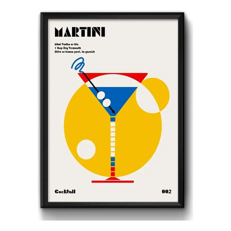 Cuadro Bauhaus Arte Cocktails Drinks Bebidas Receta Pub Bar Martini Marco Negro