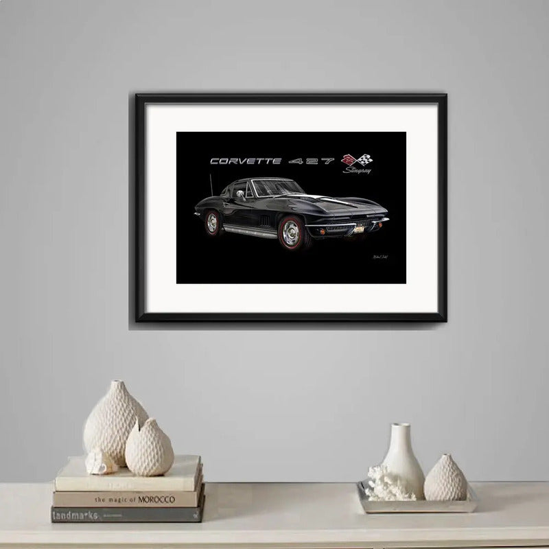 Cuadro Autos Antiguos Modelos Marcas Retro Arte Con Paspartu Chevrolet Corvette 427 Stingray Con Marco Negro
