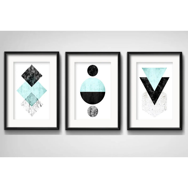 Set 3 Cuadros Geometrico Abstracto Moderno Con Paspartu B1