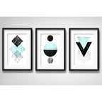 Set 3 Cuadros Geometrico Abstracto Moderno Con Paspartu B1
