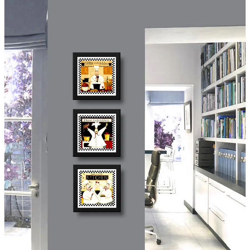 Set 3 Cuadros Chef Cocina Gourmet Kitchen Retro Decoracion