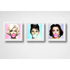 Set 3 Cuadros Marilyn Monroe Chicle Audrey Elizabeth Pop Art