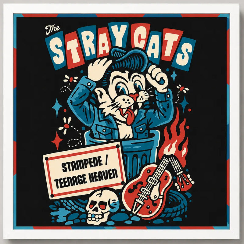Cuadro Stray Cats Gato Rockabilly Album Rock Musica Marco Blanco