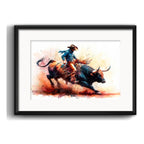 Cuadro Rodeo Jinete Pop Art Toro Decoracion Con Paspartú Modelo 1 Con Marco Negro