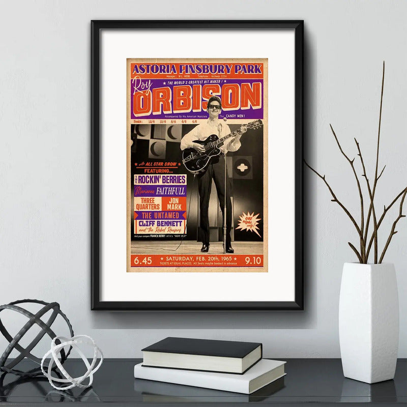 Cuadro Roy Orbison Setlist Concierto 1966 Retro Con Paspartú Marco Negro