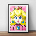 Cuadro Princesa Peach Pop Art Mario Bros Game Con Paspartú Marco Negro