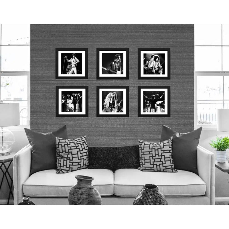 Set 6 Cuadros Rock Bandas Musica Blanco Y Negro Decoración