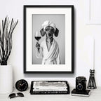 Cuadro Perro Con Bata De Bano Tomando Vino Arte Con Paspartú