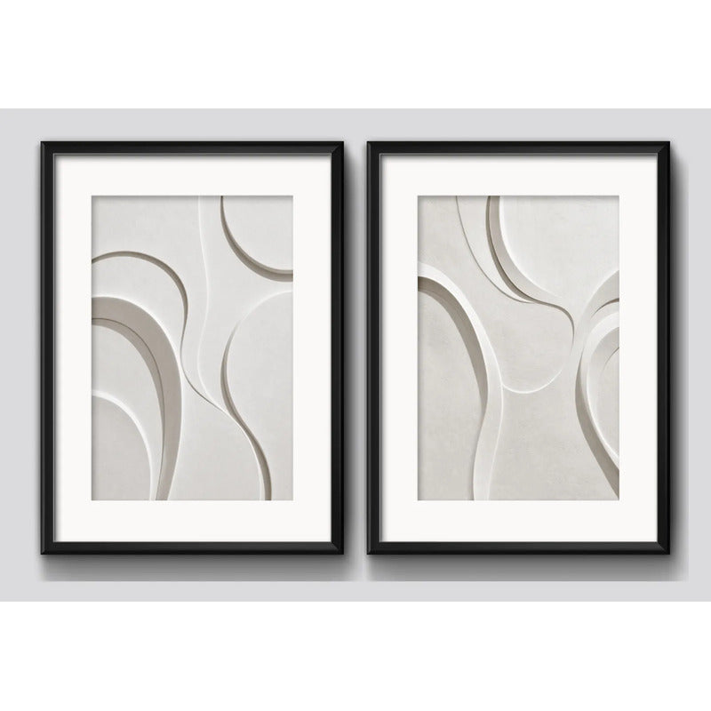 Set 2 Cuadros Boho Arte Abstracto Neutro 3d Con Paspartu 53x43cm Cada Cuadro Negro