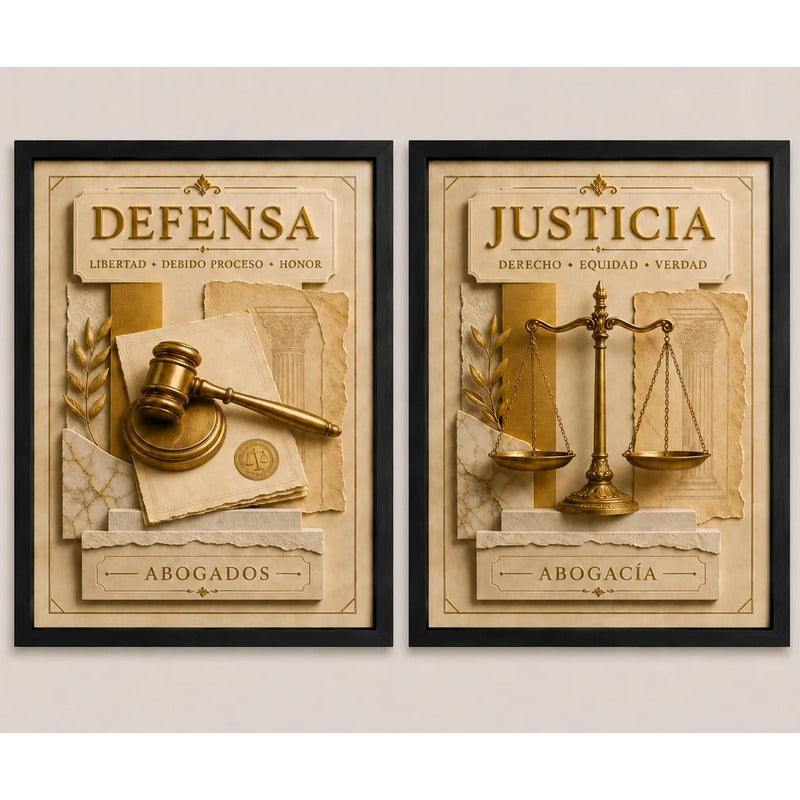 Set 2 Cuadros Temática Jurídica Abogado Justicia Efecto 3d Marco Negro