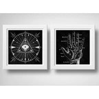 Set 2 Cuadros Esotérico Astral Zen Quiromancia Astrólogo Art