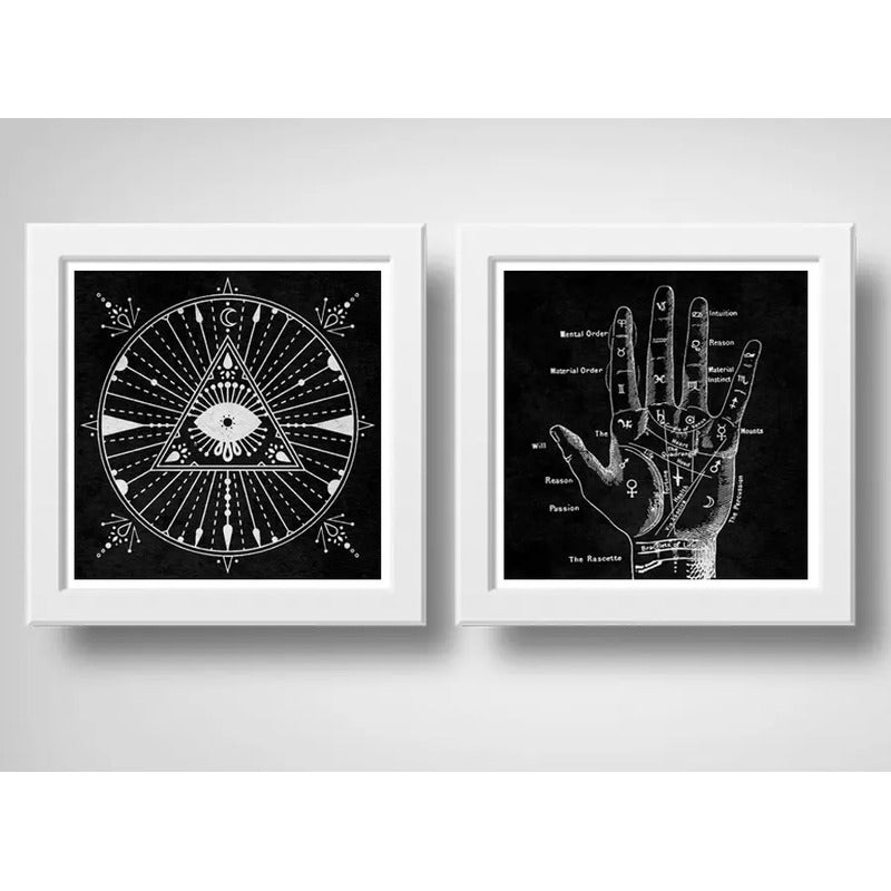 Set 2 Cuadros Esotérico Astral Zen Quiromancia Astrólogo Art