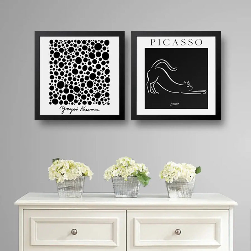 Set 2 Cuadros Yayoi Kusama Picasso Blanco Y Negro 33x33cm Marco Negro