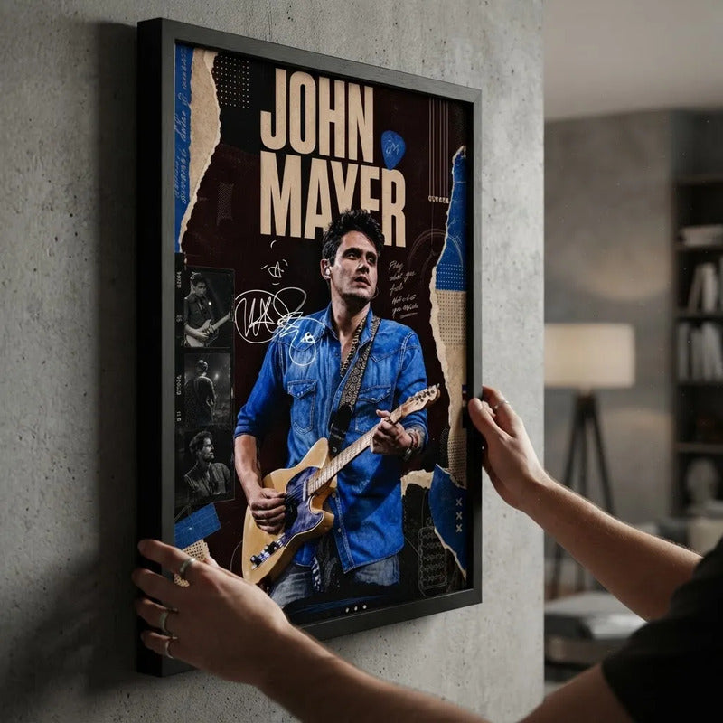 Cuadro John Mayer Signature Arte Rock Pop Guitarrista Marco Negro